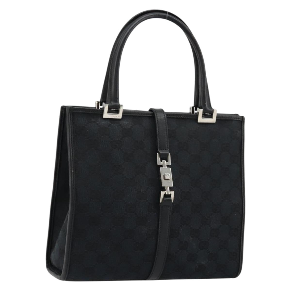 GUCCI GG Canvas Jackie Hand Bag Black Silver 002 1065 Auth 176994