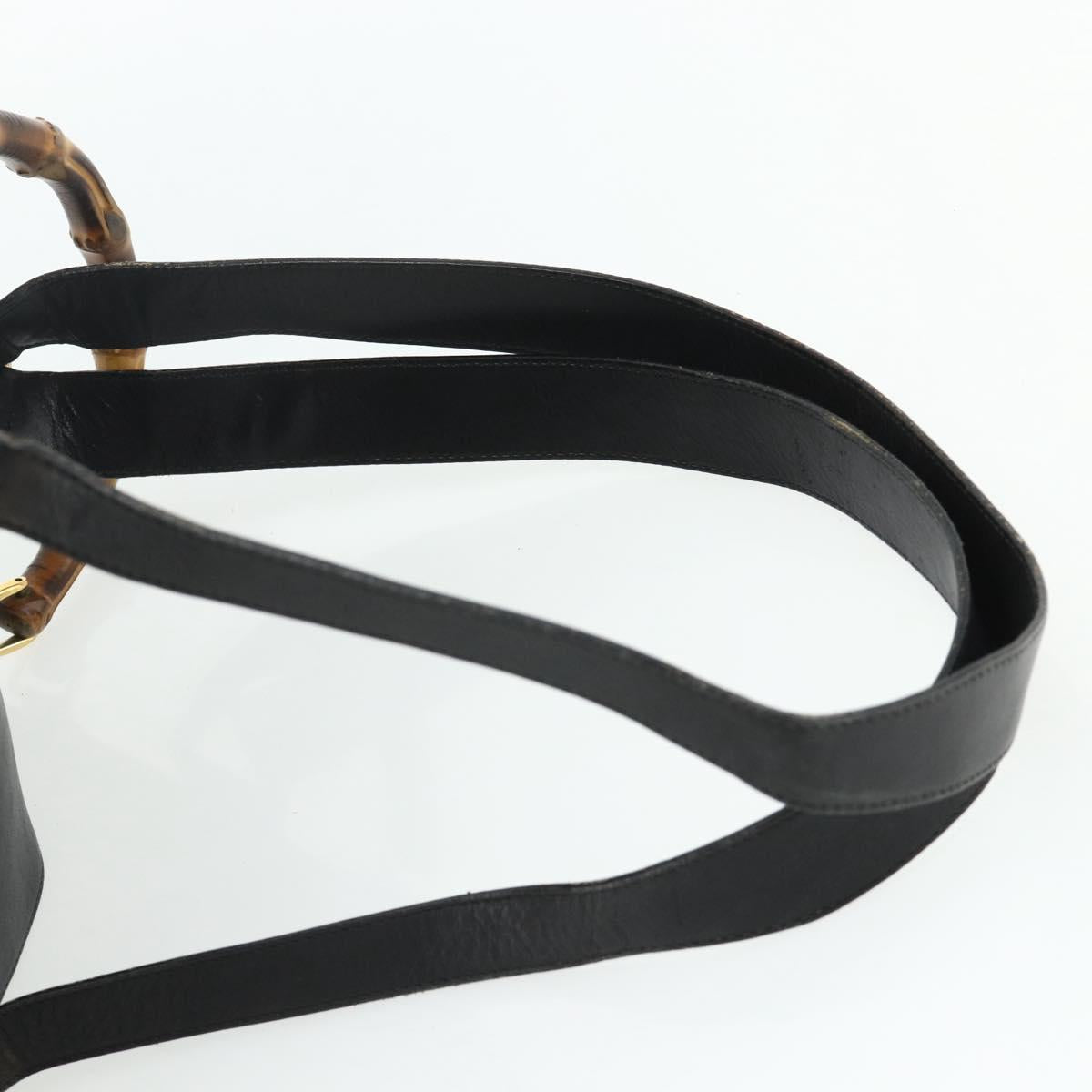 GUCCI Bamboo Backpack Leather Black Gold Auth 176996