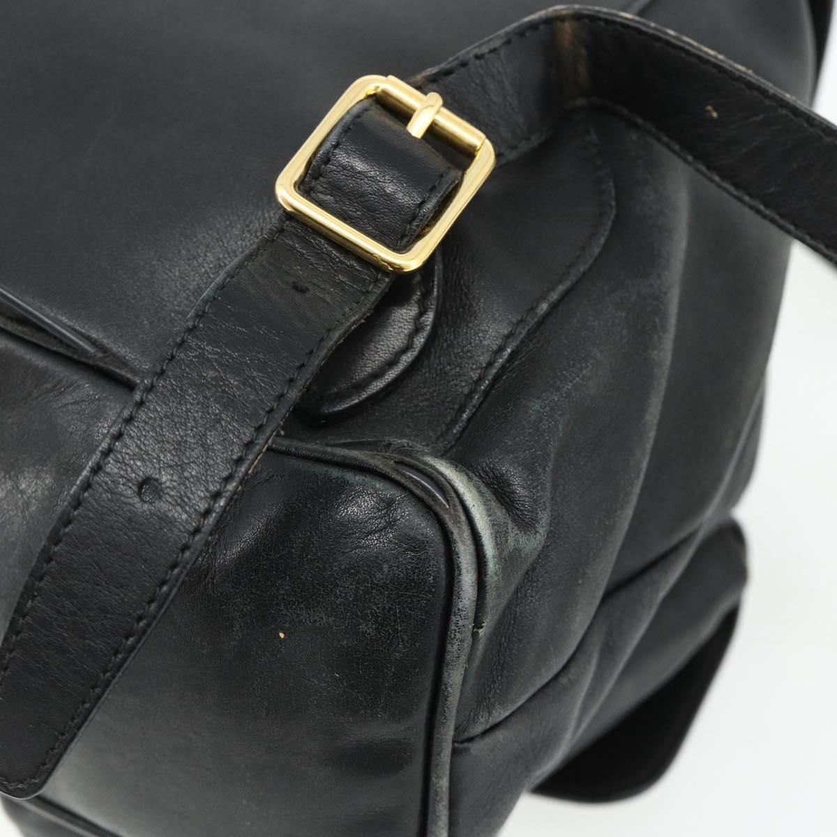 GUCCI Bamboo Backpack Leather Black Gold Auth 176996