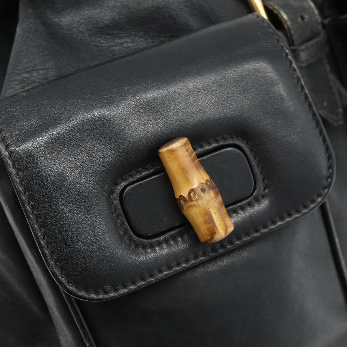 GUCCI Bamboo Backpack Leather Black Gold Auth 176996