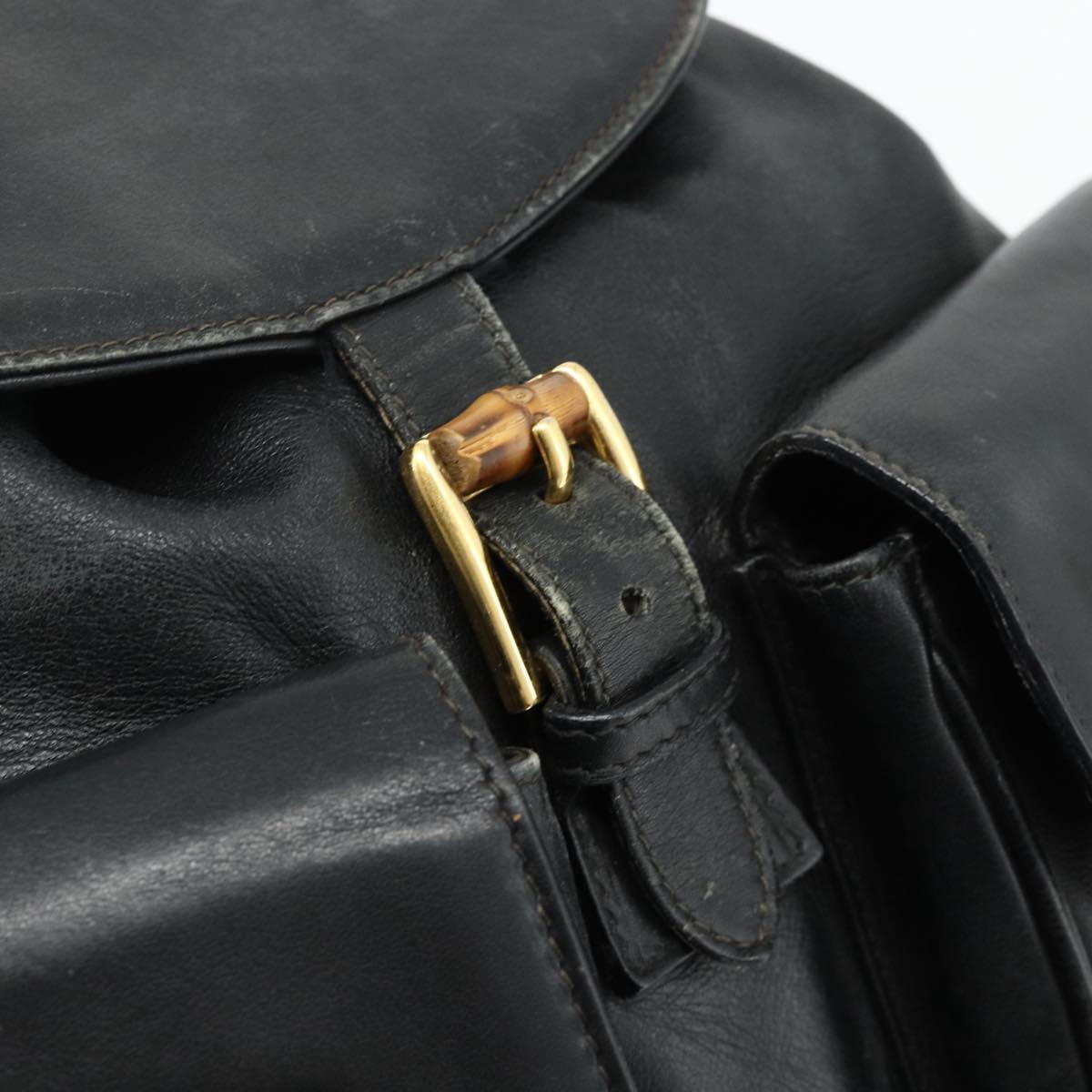 GUCCI Bamboo Backpack Leather Black Gold Auth 176996