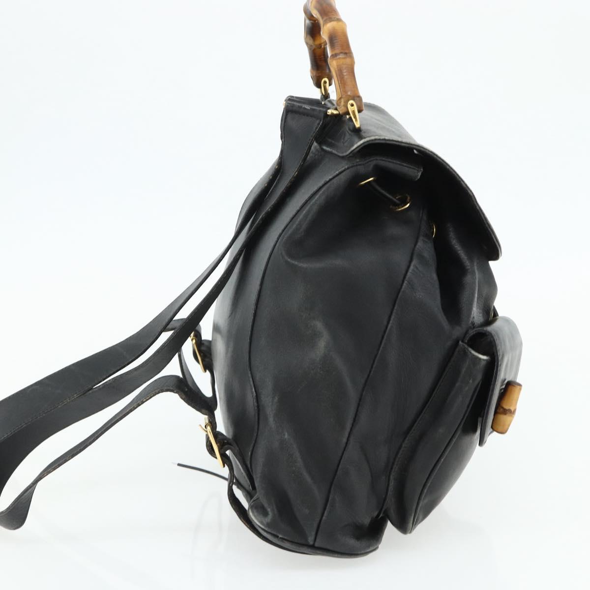 GUCCI Bamboo Backpack Leather Black Gold Auth 176996