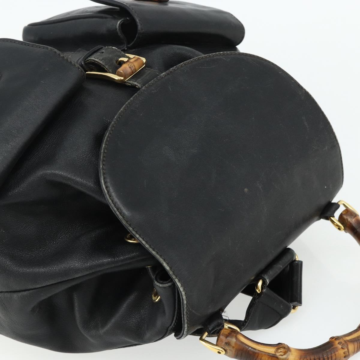 GUCCI Bamboo Backpack Leather Black Gold Auth 176996