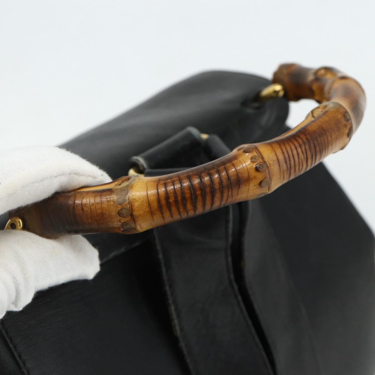 GUCCI Bamboo Backpack Leather Black Gold Auth 176996
