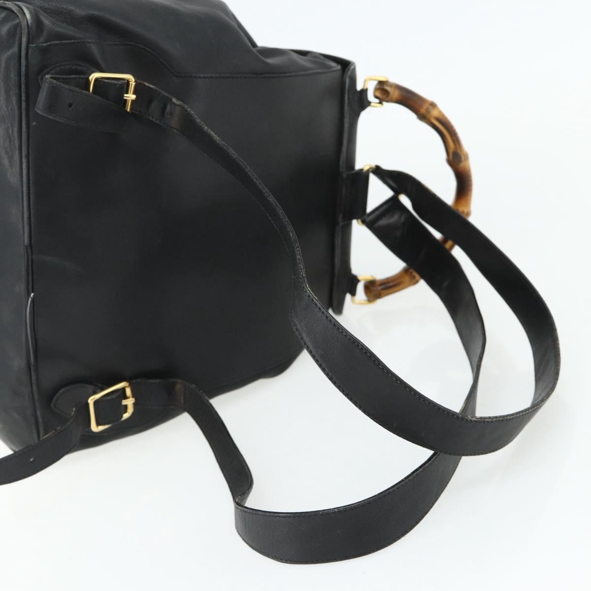 GUCCI Bamboo Backpack Leather Black Gold Auth 176996