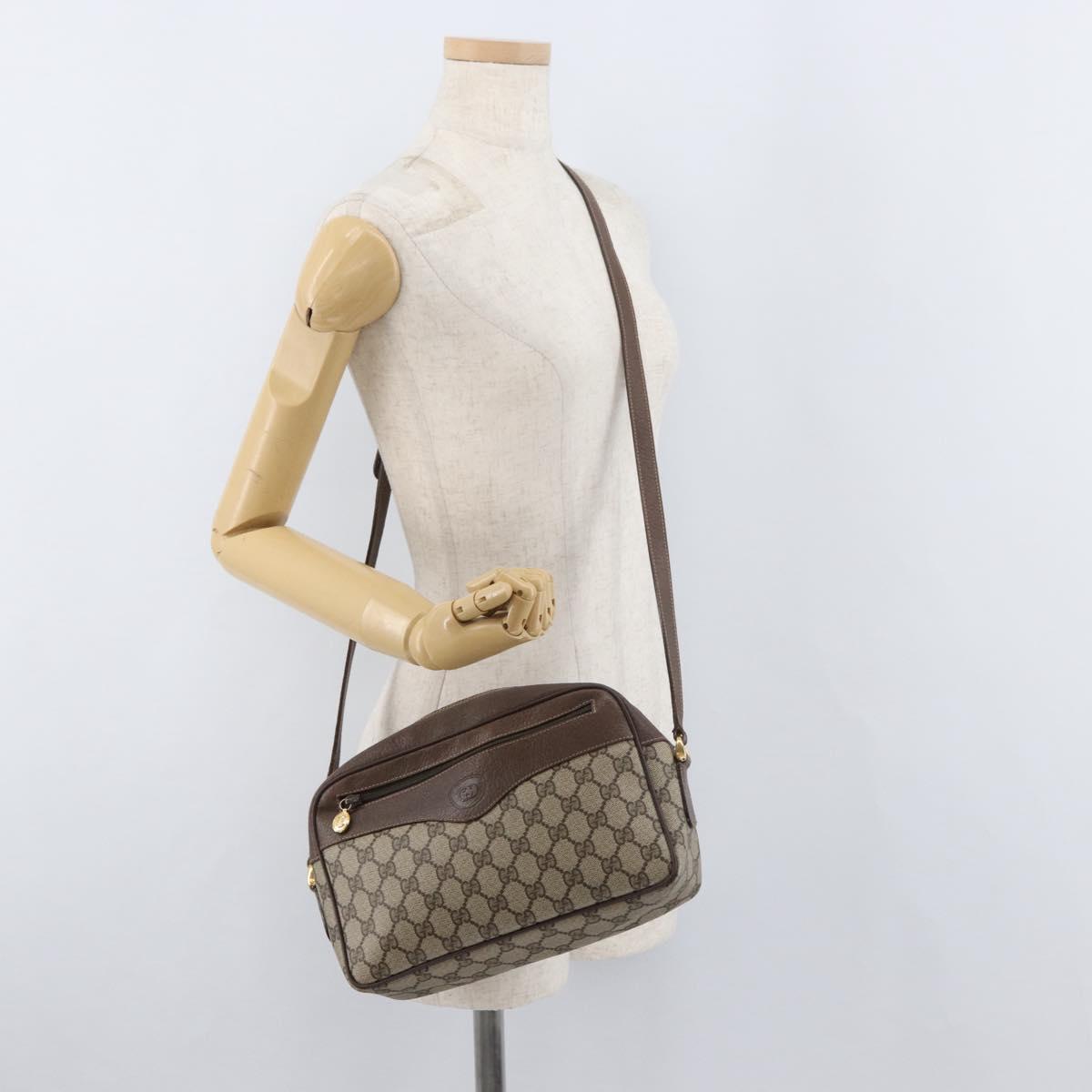 GUCCI GG Supreme Shoulder Bag PVC Beige Gold Auth 176997