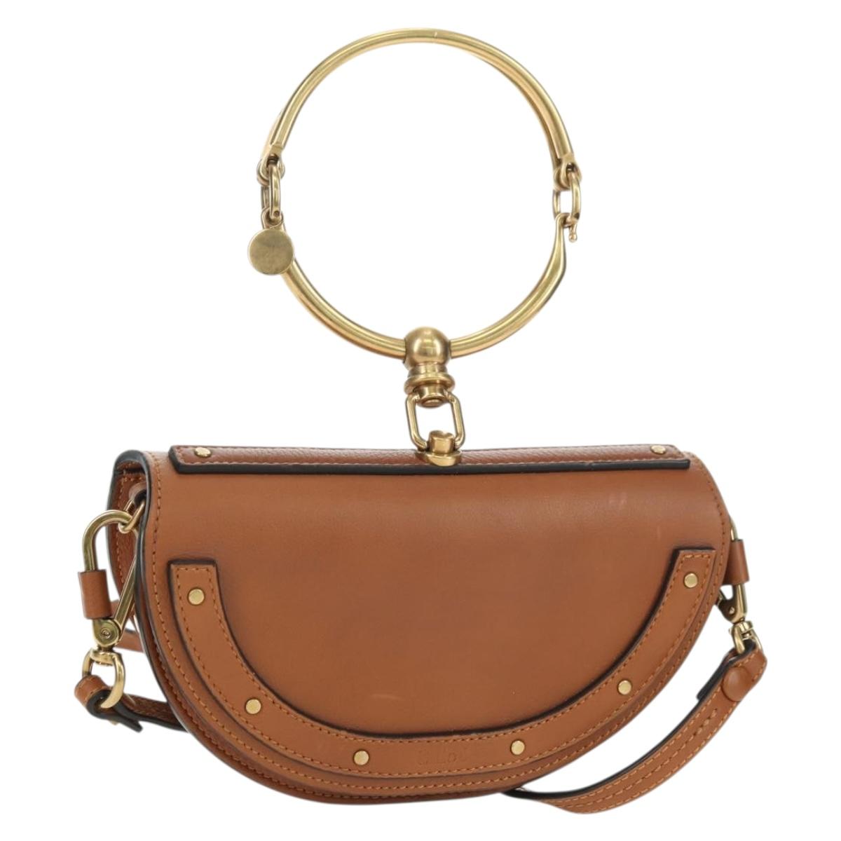 Chloe Nile Minaudière Hand Bag Leather 2way Brown Gold Auth 177005V