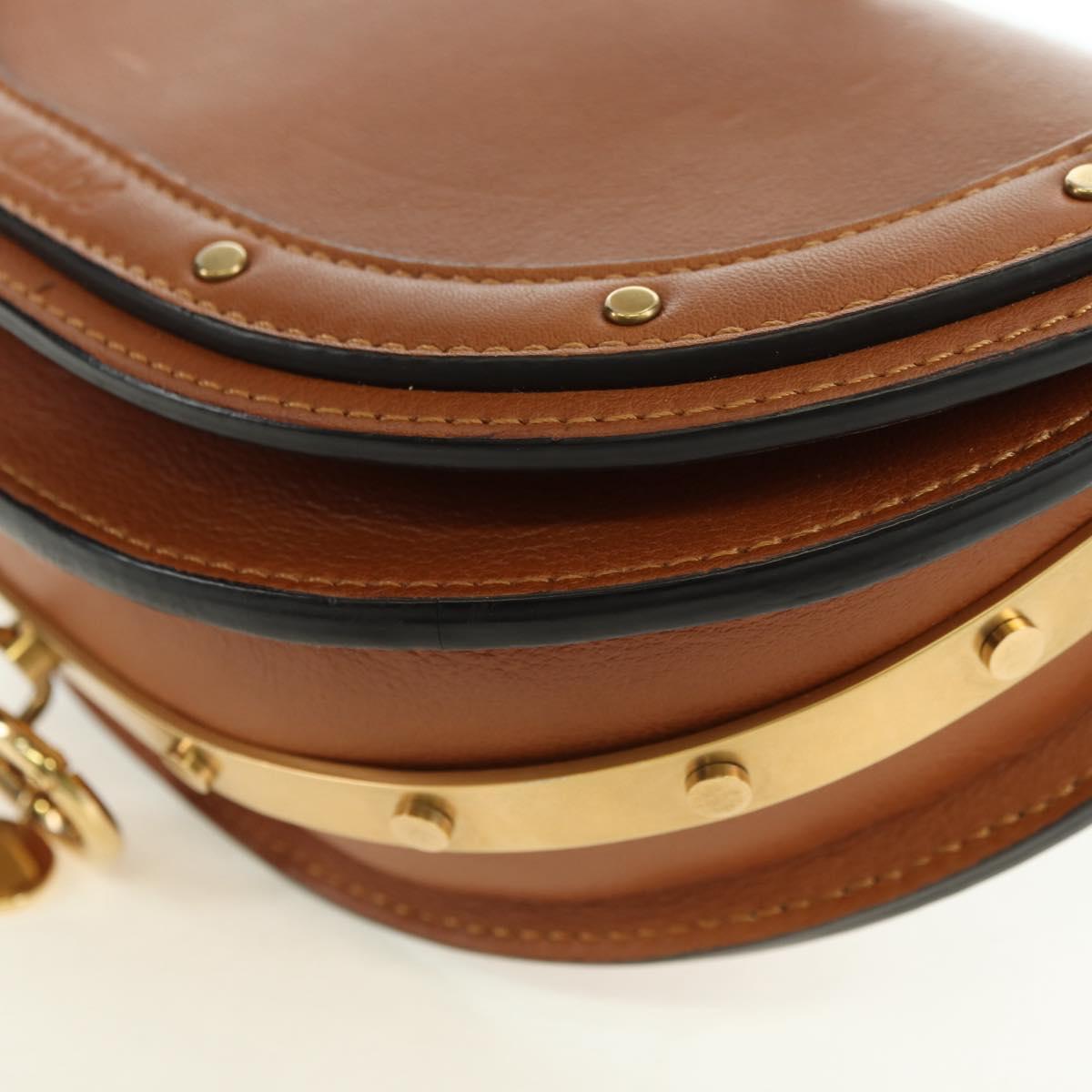 Chloe Nile Minaudière Hand Bag Leather 2way Brown Gold Auth 177005V