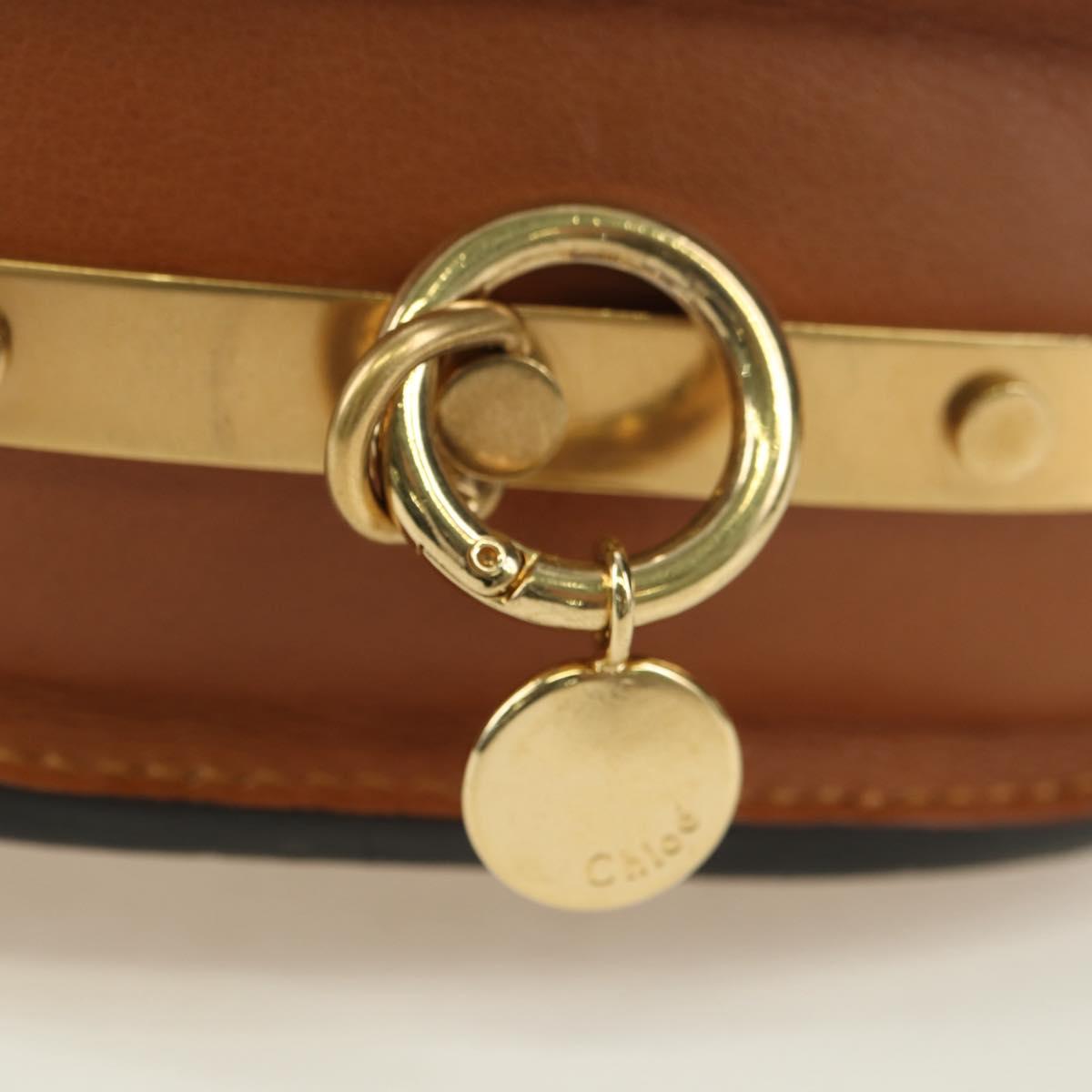 Chloe Nile Minaudière Hand Bag Leather 2way Brown Gold Auth 177005V