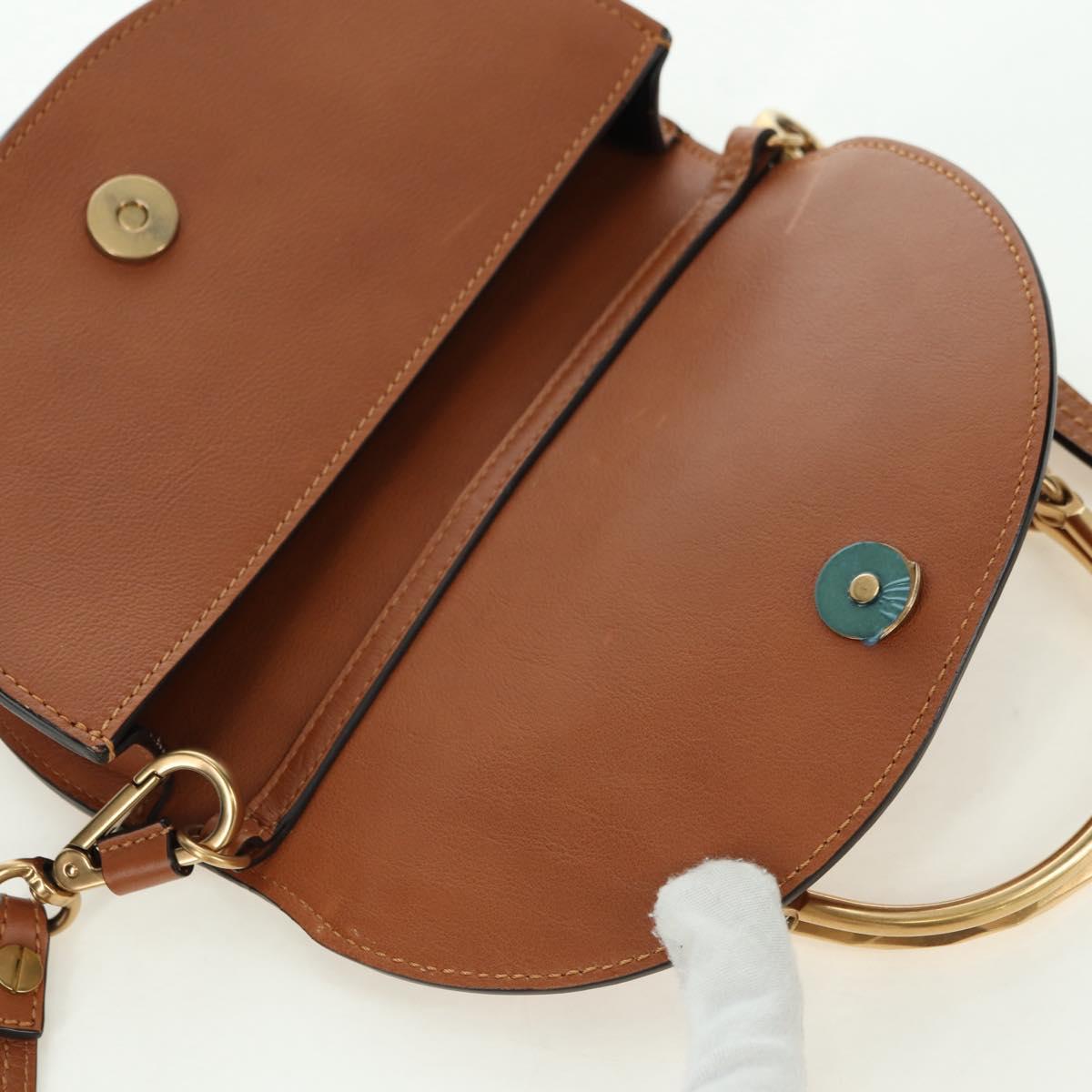 Chloe Nile Minaudière Hand Bag Leather 2way Brown Gold Auth 177005V