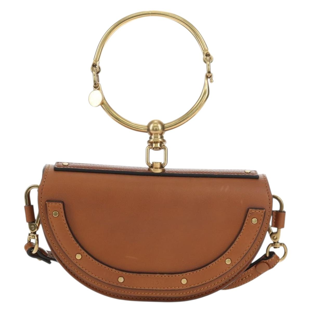 Chloe Nile Minaudière Hand Bag Leather 2way Brown Gold Auth 177005V