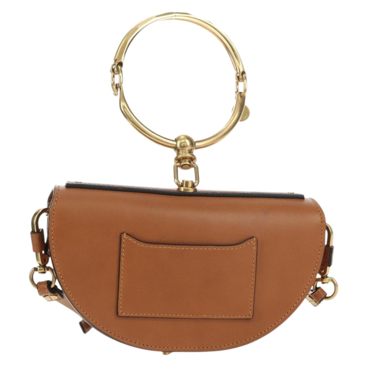 Chloe Nile Minaudière Hand Bag Leather 2way Brown Gold Auth 177005V
