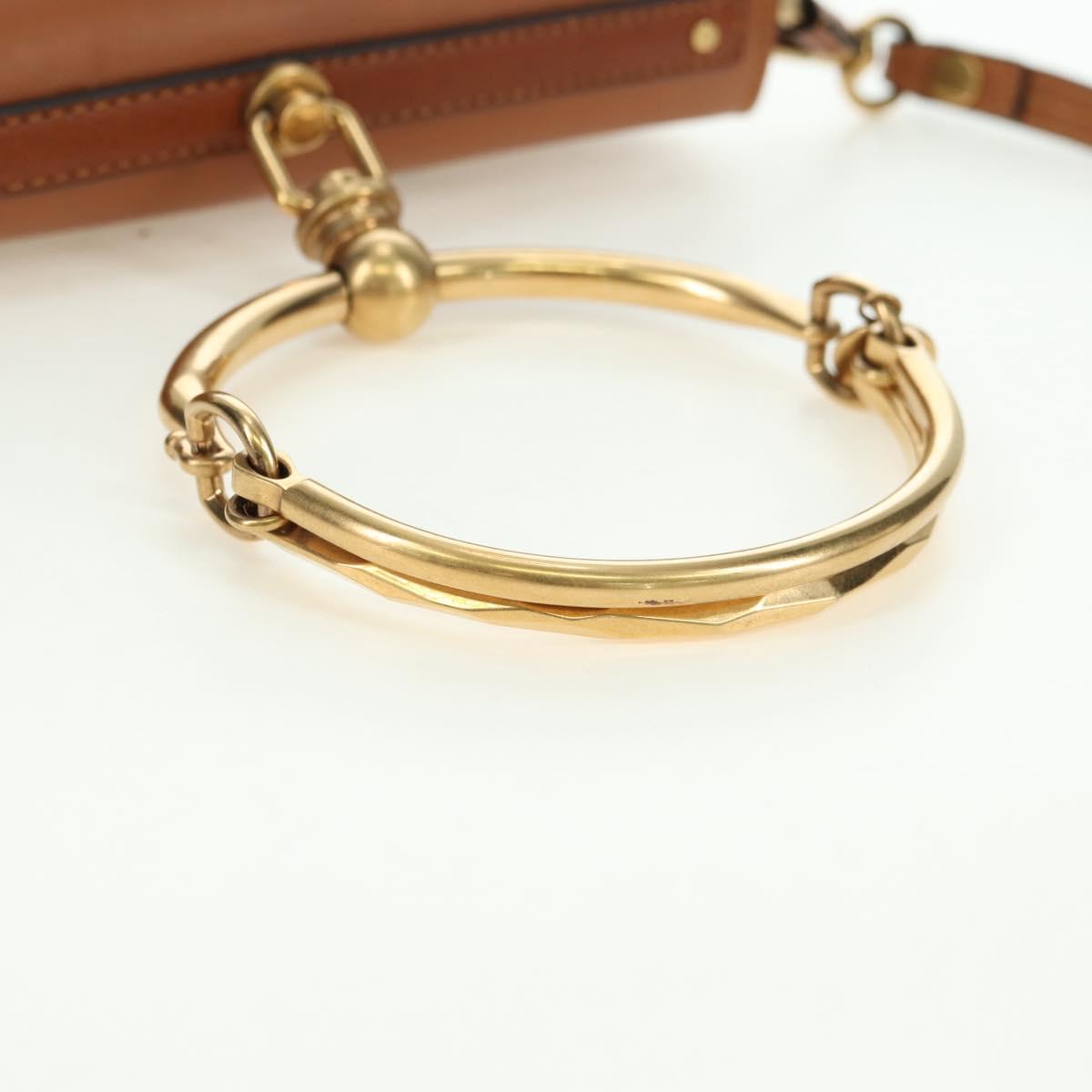 Chloe Nile Minaudière Hand Bag Leather 2way Brown Gold Auth 177005V