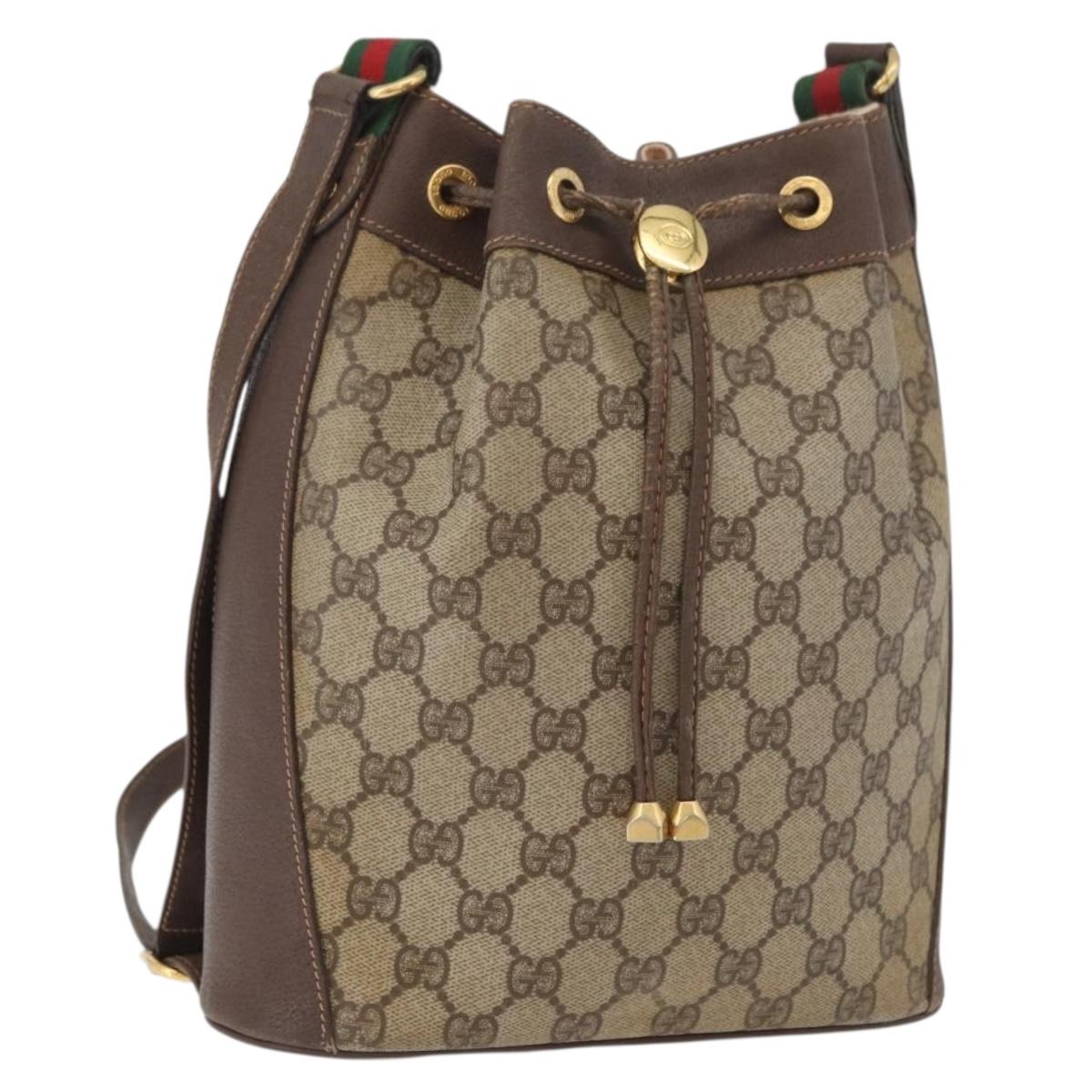 GUCCI GG Supreme Web Sherry Line Bag PVC Beige Gold 164 02 034 Auth 177007
