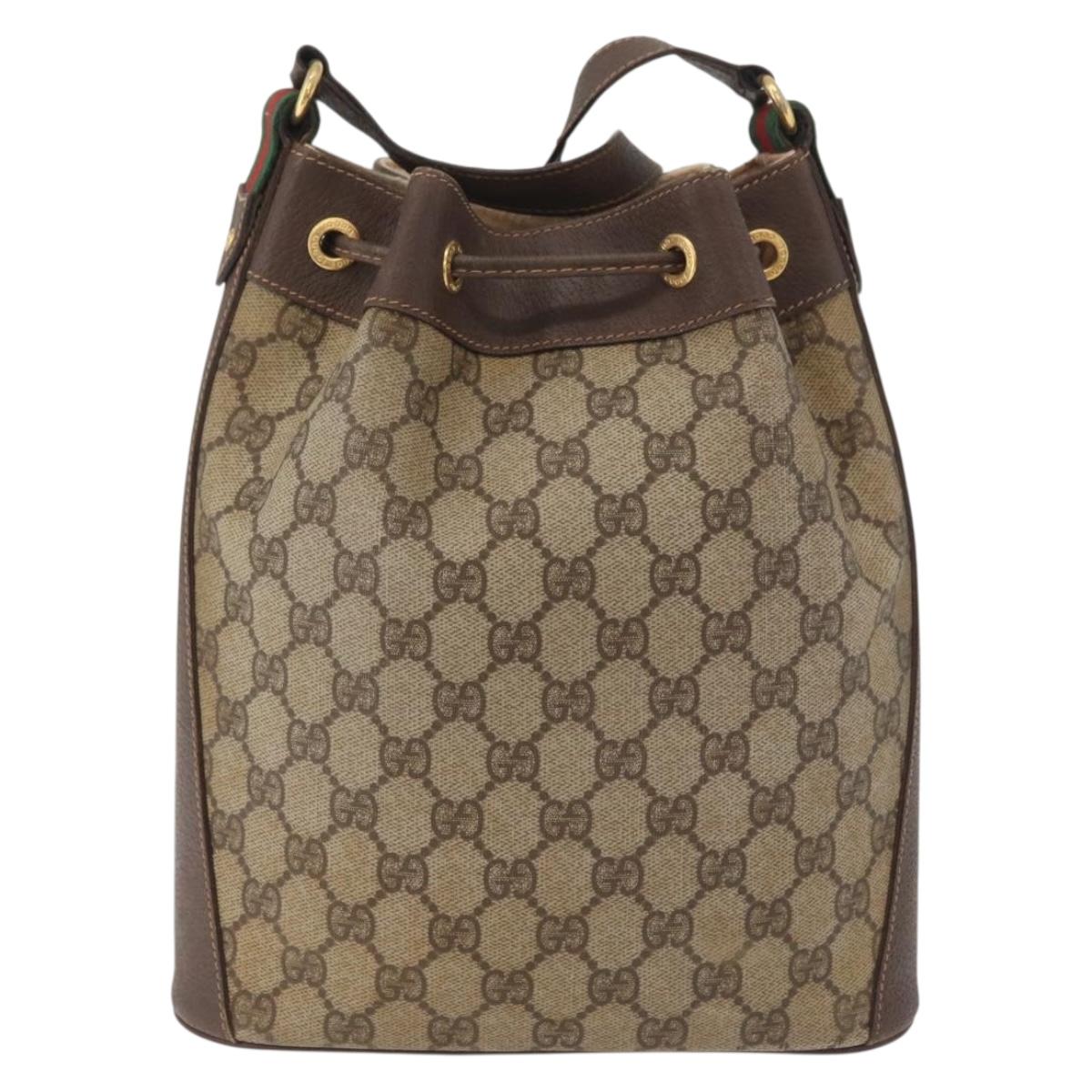 GUCCI GG Supreme Web Sherry Line Bag PVC Beige Gold 164 02 034 Auth 177007