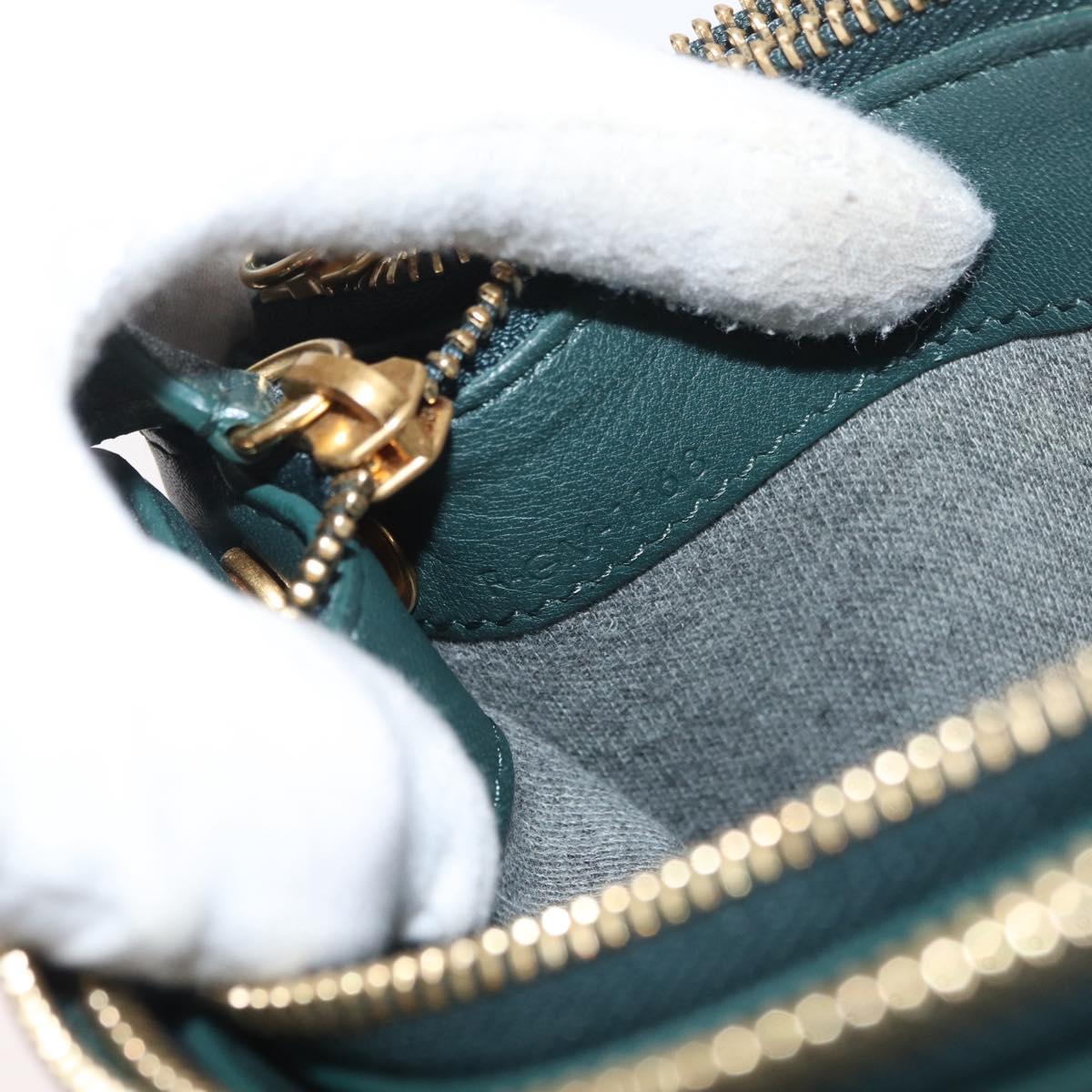 CELINE Trio Shoulder Bag Leather Green Gold Auth 177008A