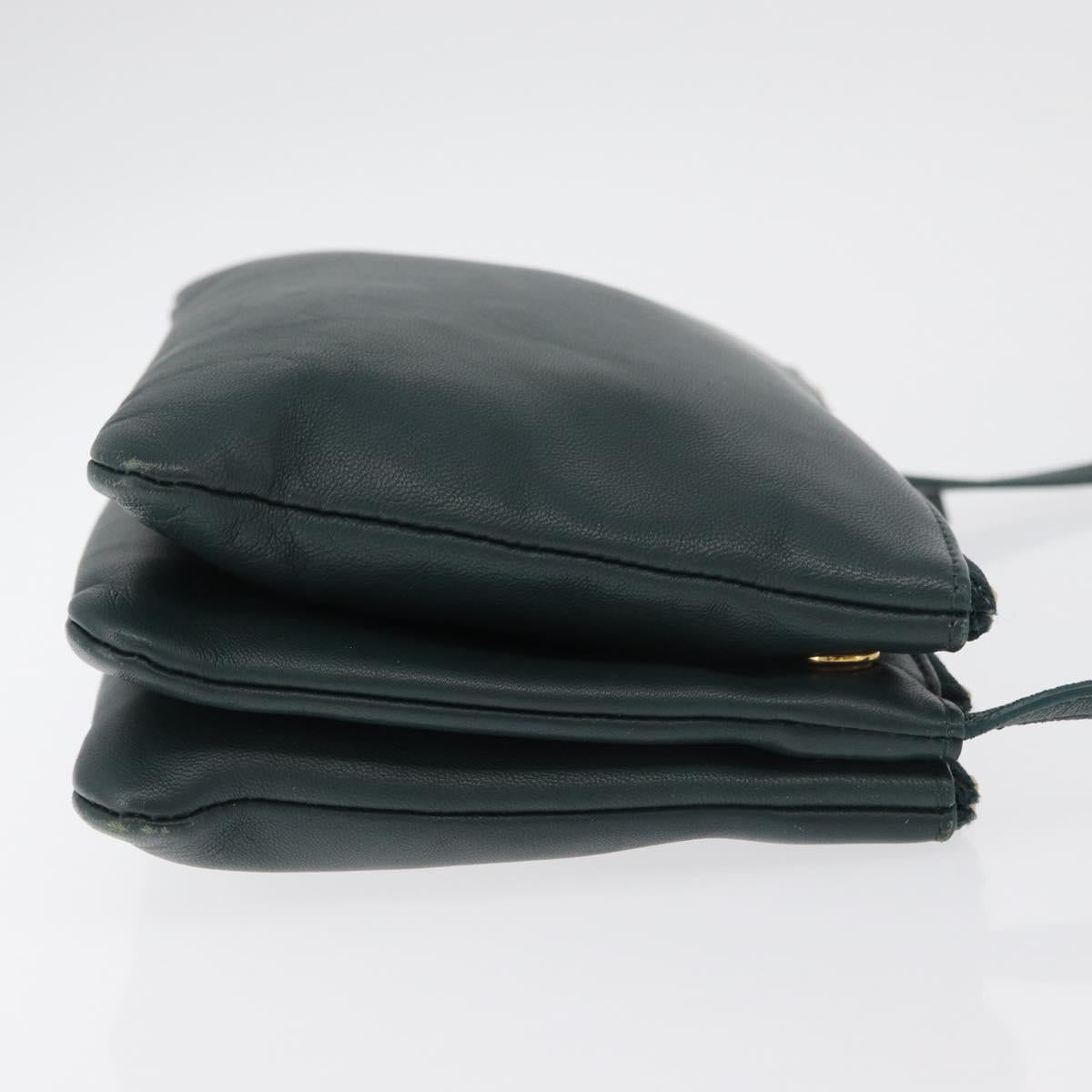 CELINE Trio Shoulder Bag Leather Green Gold Auth 177008A