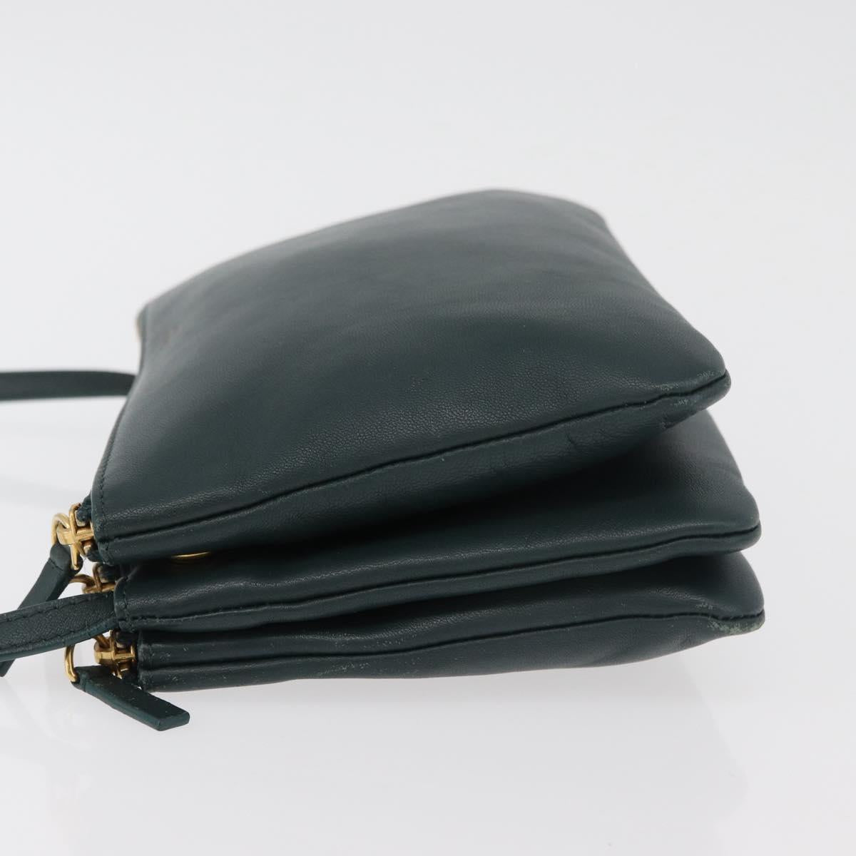 CELINE Trio Shoulder Bag Leather Green Gold Auth 177008A