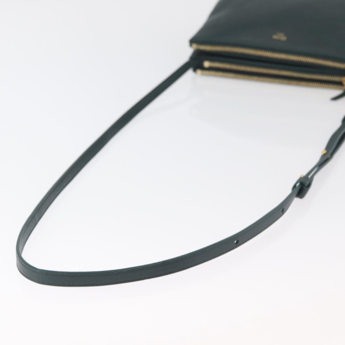 CELINE Trio Shoulder Bag Leather Green Gold Auth 177008A