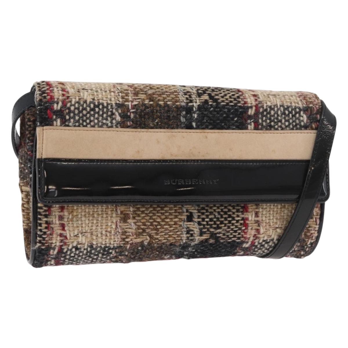 BURBERRY Shoulder Bag Tweed Gold Beige Auth 177012