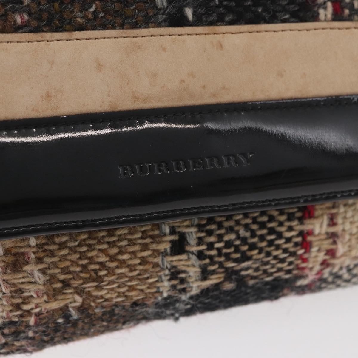 BURBERRY Shoulder Bag Tweed Gold Beige Auth 177012