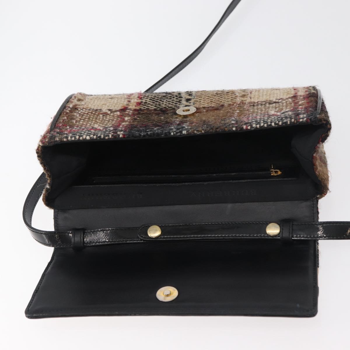 BURBERRY Shoulder Bag Tweed Gold Beige Auth 177012