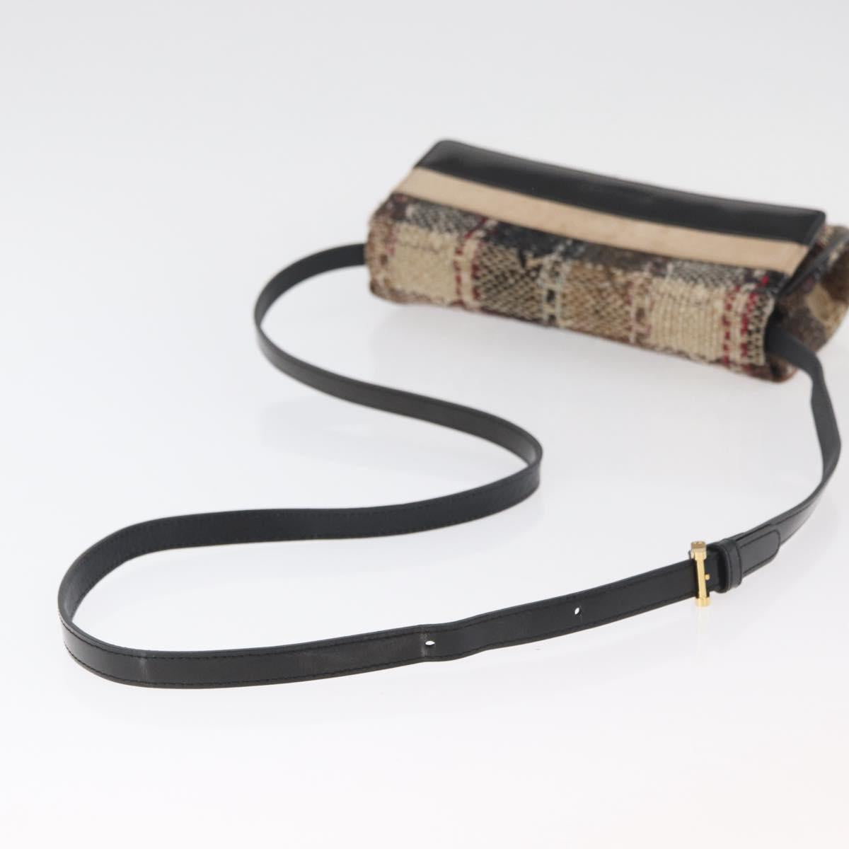 BURBERRY Shoulder Bag Tweed Gold Beige Auth 177012
