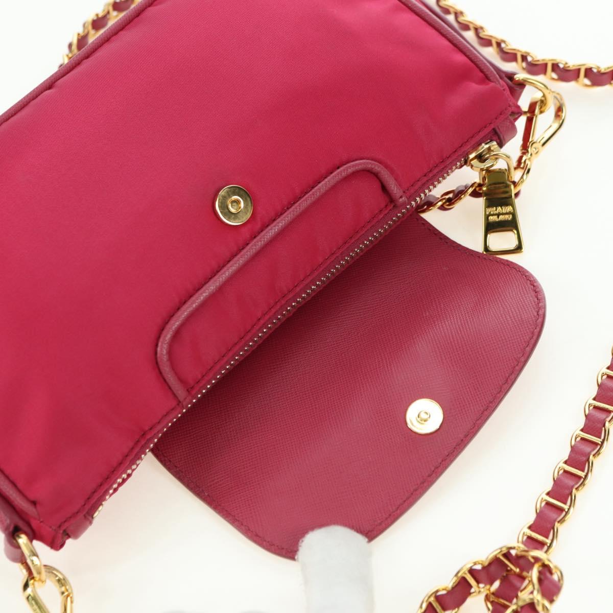 PRADA Chain Shoulder Bag Nylon Pink Gold Auth 177013V