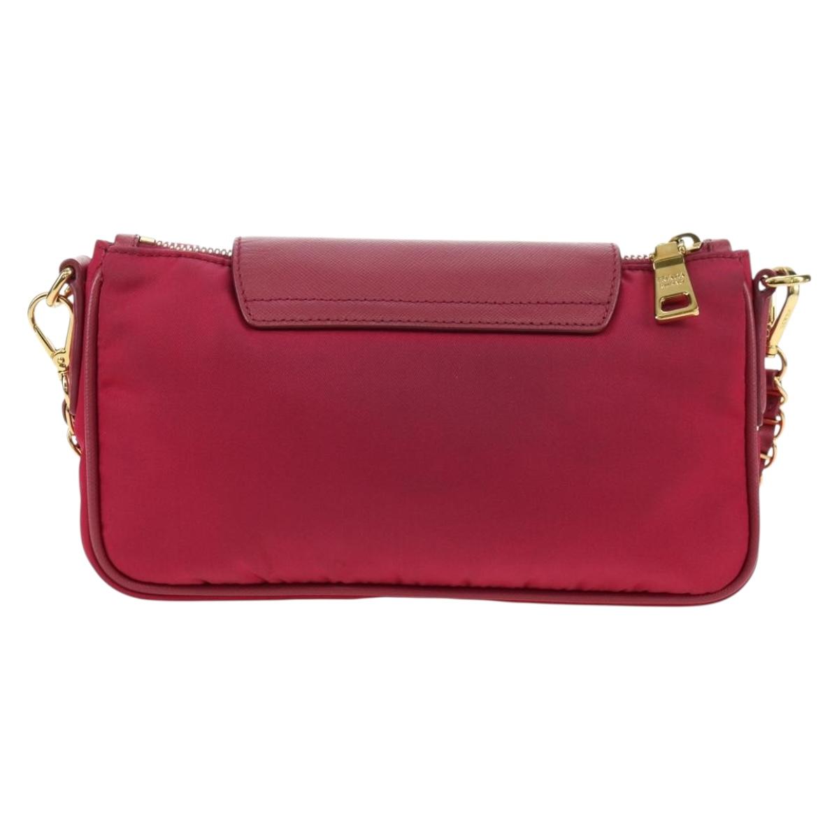 PRADA Chain Shoulder Bag Nylon Pink Gold Auth 177013V