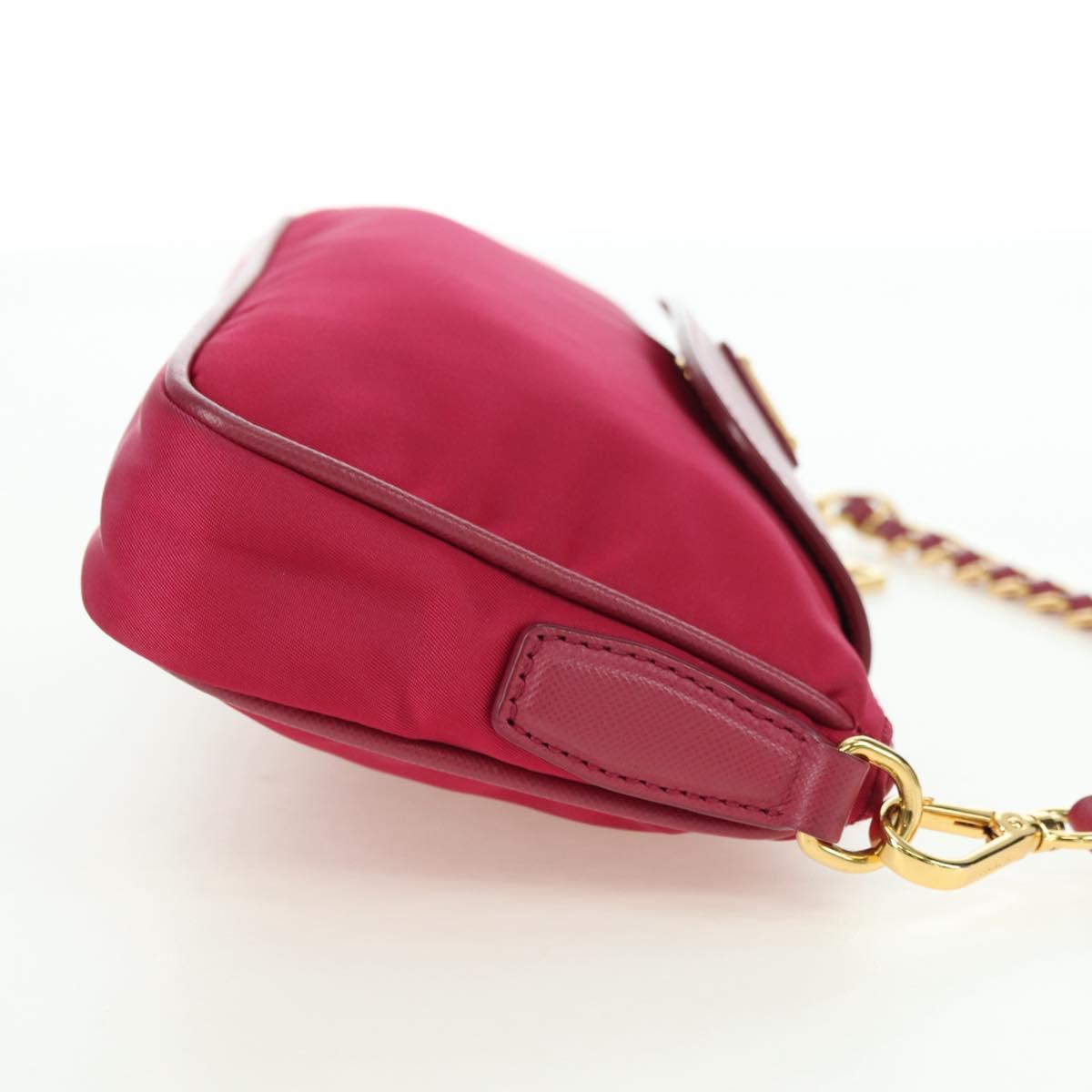 PRADA Chain Shoulder Bag Nylon Pink Gold Auth 177013V