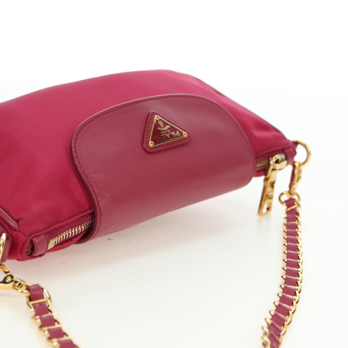 PRADA Chain Shoulder Bag Nylon Pink Gold Auth 177013V