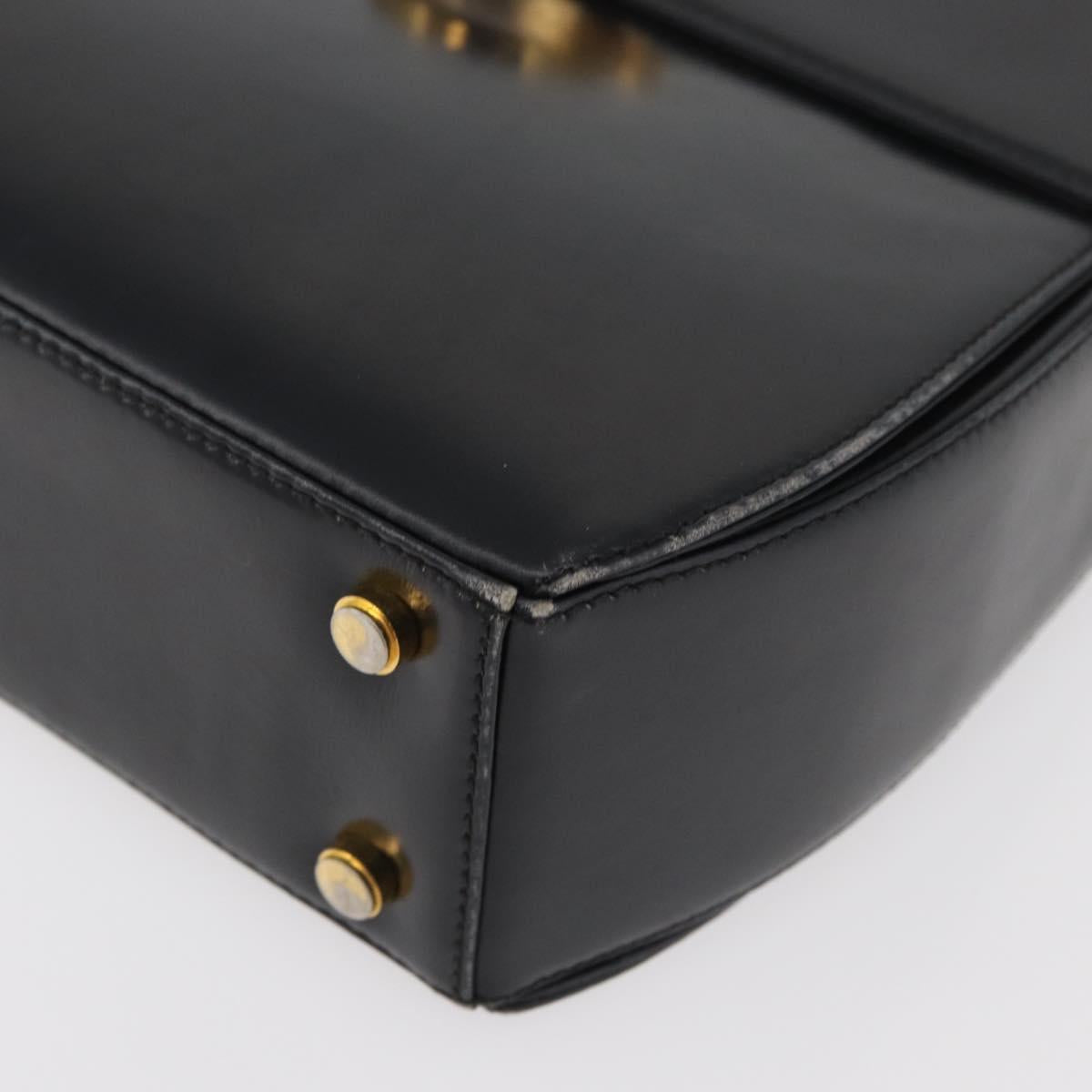 Salvatore Ferragamo Gancini Hand Bag Leather 2way Black Gold Auth 177018