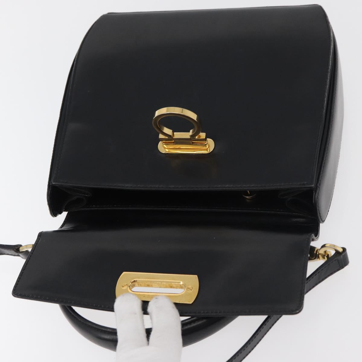 Salvatore Ferragamo Gancini Hand Bag Leather 2way Black Gold Auth 177018