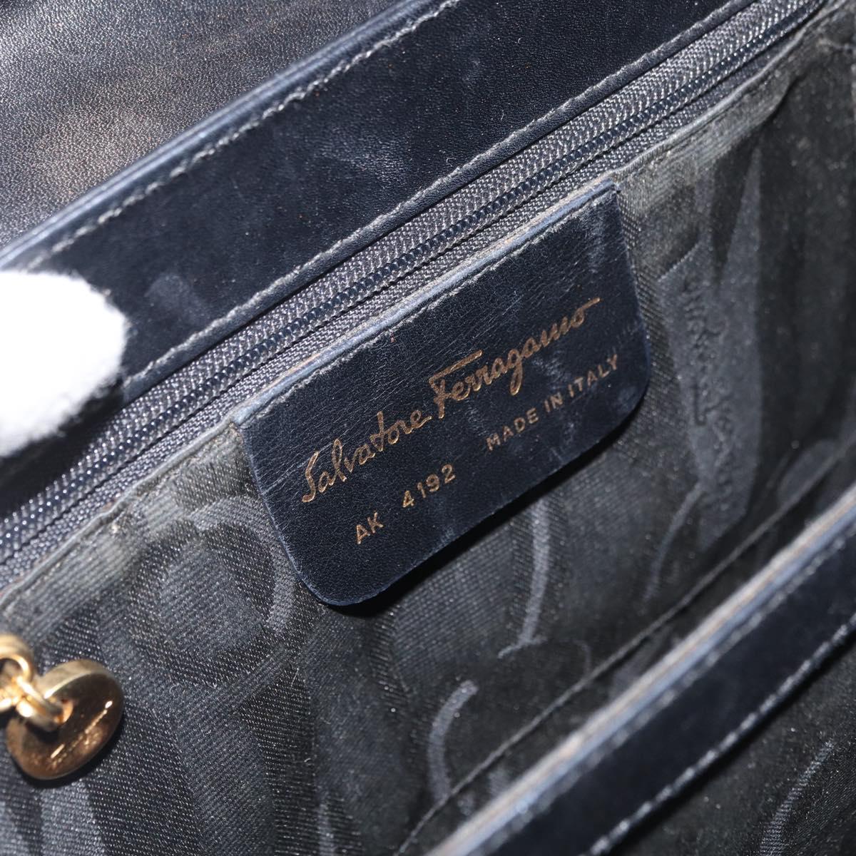 Salvatore Ferragamo Gancini Hand Bag Leather 2way Black Gold Auth 177018