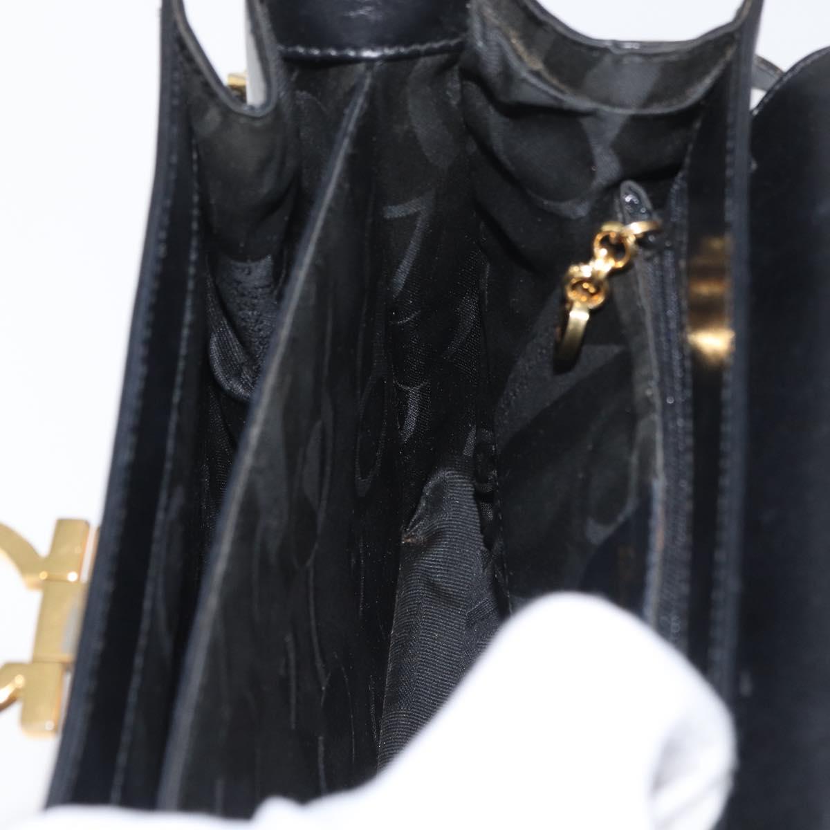 Salvatore Ferragamo Gancini Hand Bag Leather 2way Black Gold Auth 177018