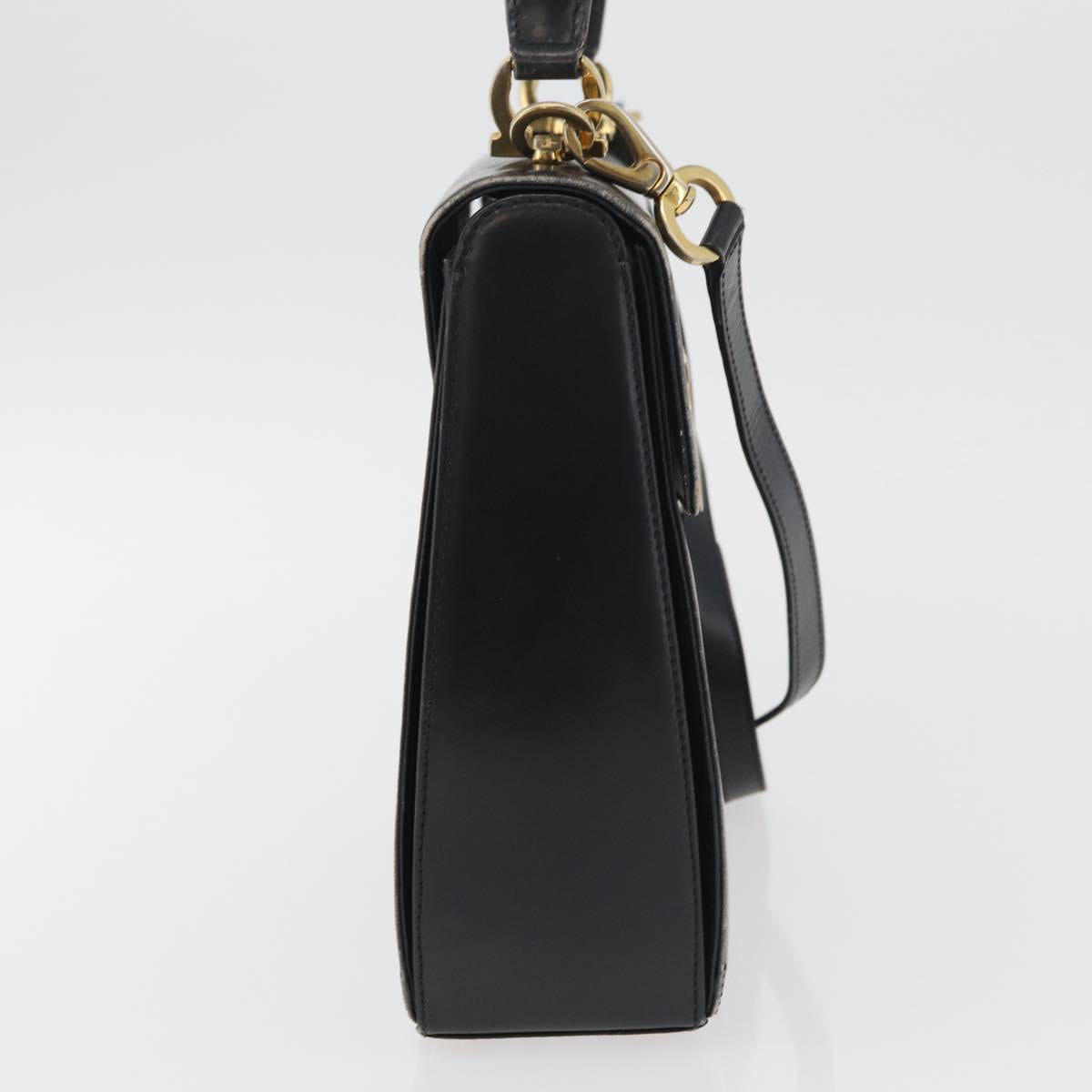Salvatore Ferragamo Gancini Hand Bag Leather 2way Black Gold Auth 177018