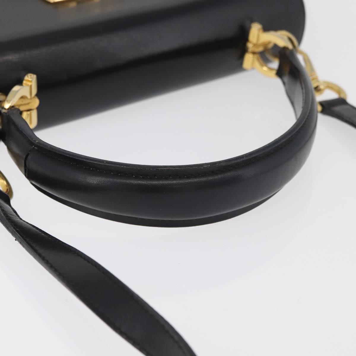 Salvatore Ferragamo Gancini Hand Bag Leather 2way Black Gold Auth 177018