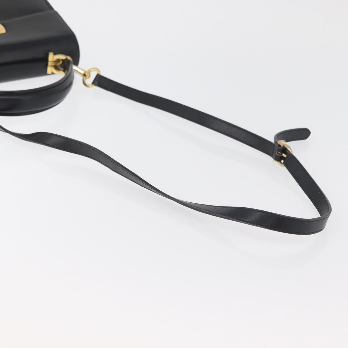 Salvatore Ferragamo Gancini Hand Bag Leather 2way Black Gold Auth 177018