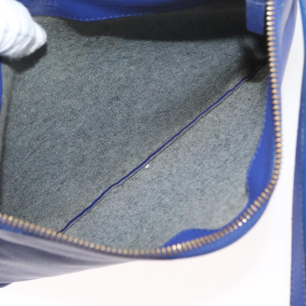 CELINE Trio Shoulder Bag Leather Blue Gold Auth 177022