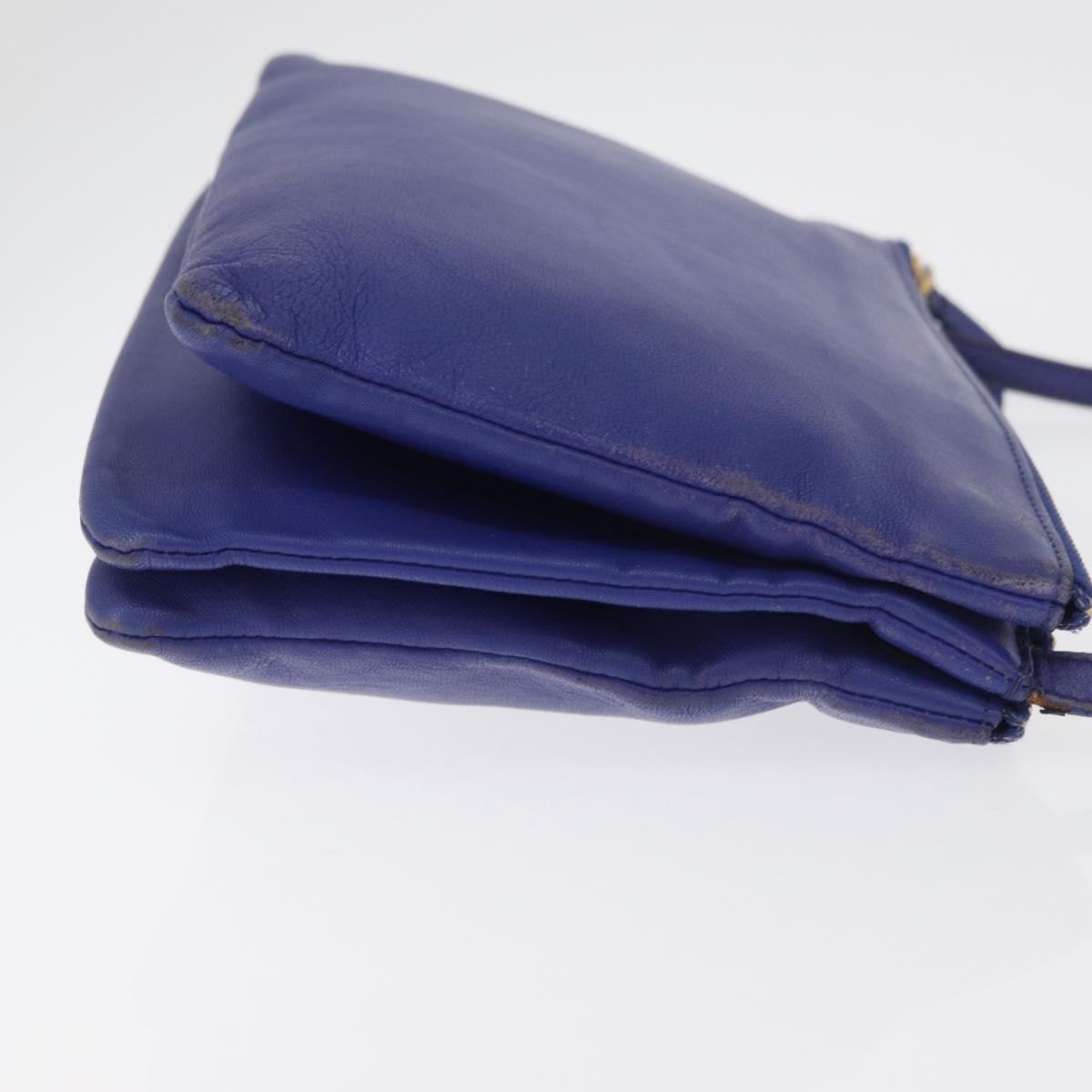 CELINE Trio Shoulder Bag Leather Blue Gold Auth 177022