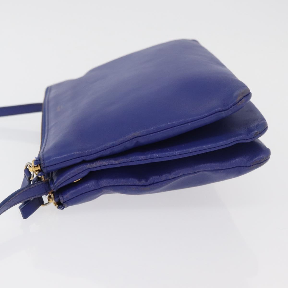 CELINE Trio Shoulder Bag Leather Blue Gold Auth 177022