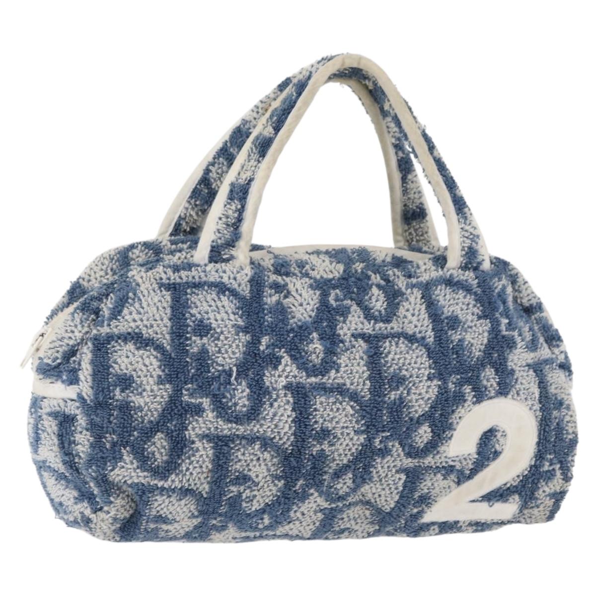 Christian Dior Trotter Canvas Hand Bag Pile Blue Auth 177023