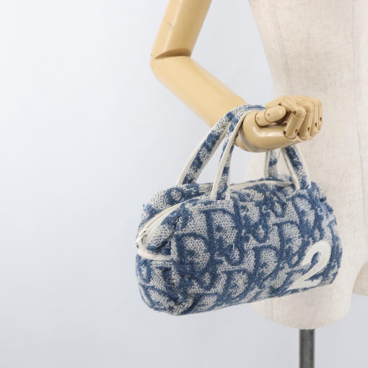 Christian Dior Trotter Canvas Hand Bag Pile Blue Auth 177023