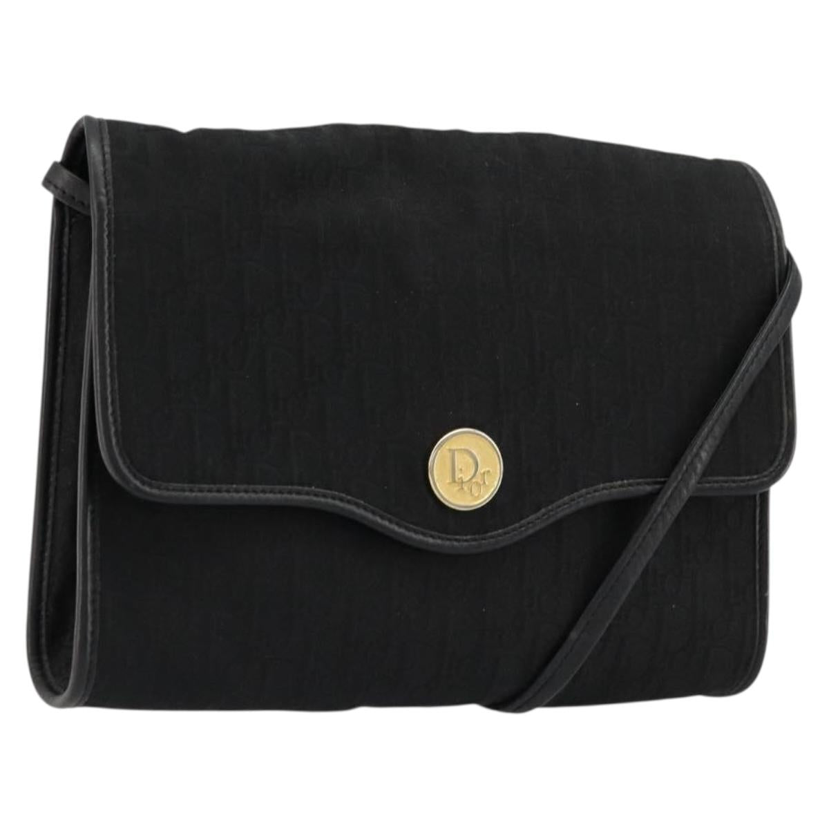 Christian Dior Trotter Canvas Shoulder Bag Black Gold Auth 177024A