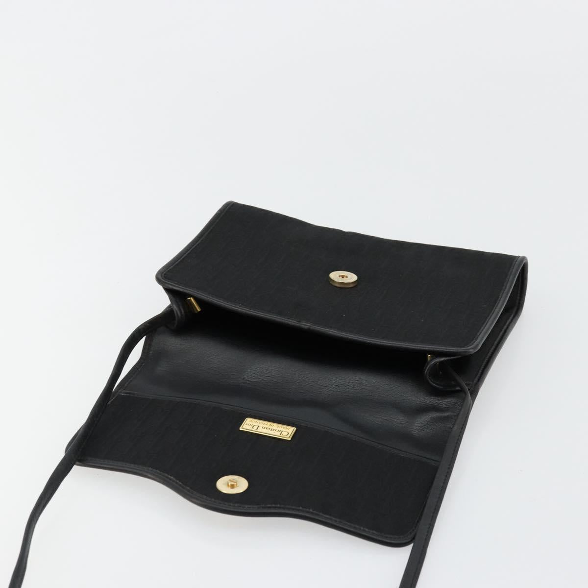 Christian Dior Trotter Canvas Shoulder Bag Black Gold Auth 177024A