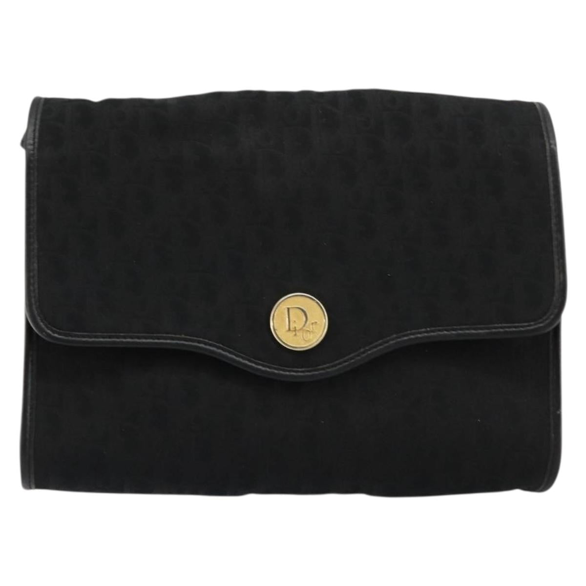 Christian Dior Trotter Canvas Shoulder Bag Black Gold Auth 177024A