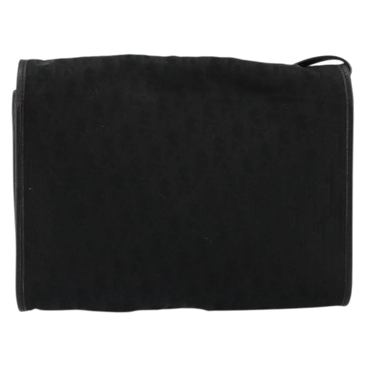 Christian Dior Trotter Canvas Shoulder Bag Black Gold Auth 177024A