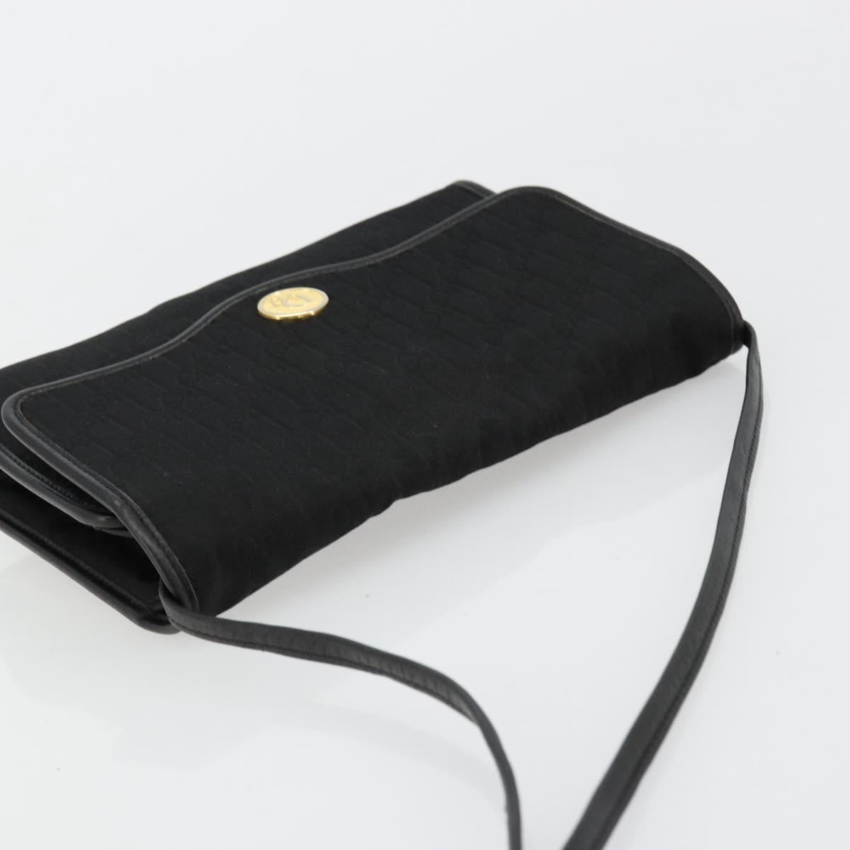 Christian Dior Trotter Canvas Shoulder Bag Black Gold Auth 177024A
