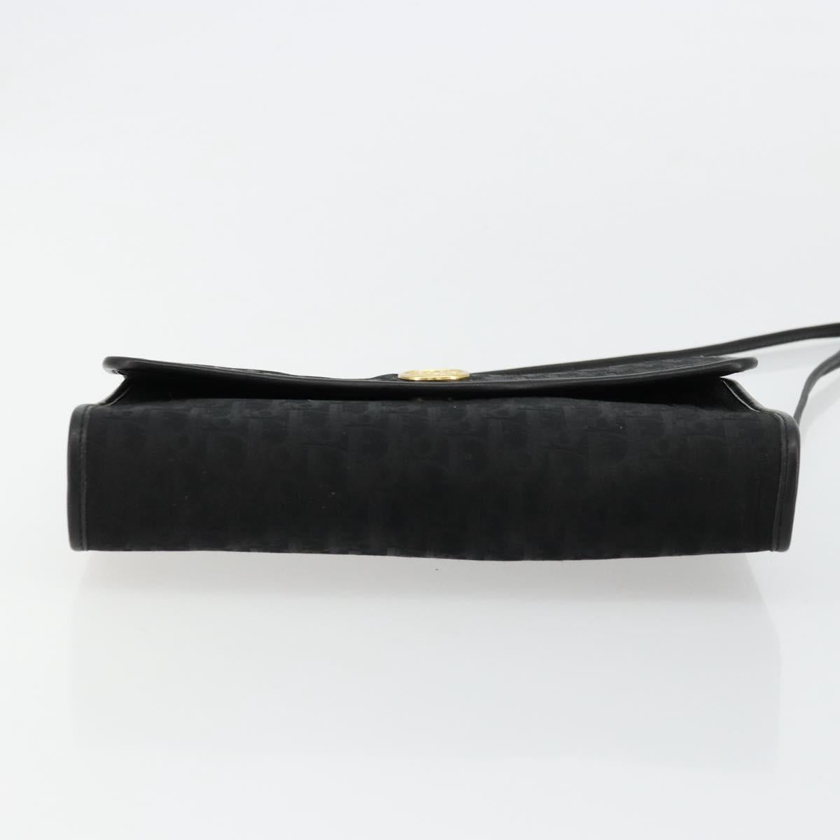 Christian Dior Trotter Canvas Shoulder Bag Black Gold Auth 177024A