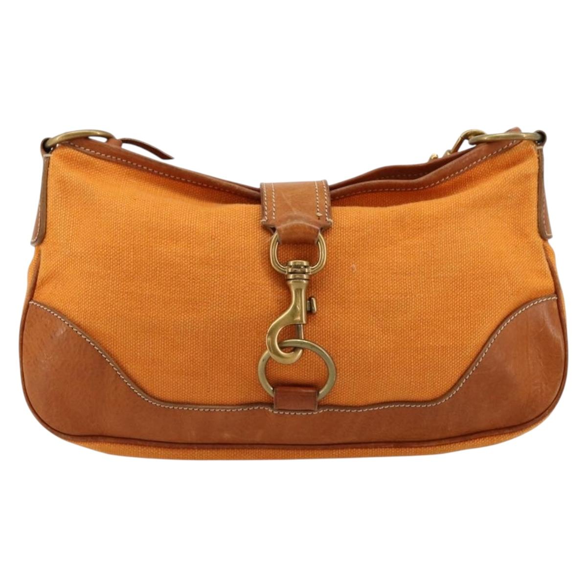 Miu Miu Shoulder Bag Canvas Orange Gold Auth 177028A